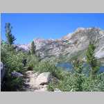 12,760 ft/13253 ft (on Crest) center skyline Mount Haeckel (13,418 ft) SSW across Lake Sabrina (9128')