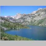 12,760 ft/13253 ft (on Crest) center skyline Mount Haeckel (13,418 ft) SSW across Lake Sabrina (9128')