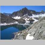 SE across Blue Heaven Lakel.->r.: Pt. 13,000' (square top)Pt. 12,760'Mt Haeckel (13,418')