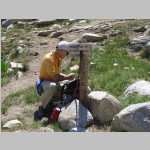 Brian at trail fork Hungry Packer/Midnight Lakes trail fork above Dingleberry Lake