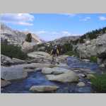 Brian doing that rock hopping thanghike Moonlight Lake outlet stream to waterfalls