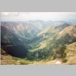 Southwest into Chicago Basin from Windom Peak (14082 ft). Our camp is nestled in the trees. Mt Kennedy left