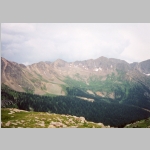 Looking south from just below Twin Lakes. Columbine Pass, Aztec Mtn (13310 ft), Mt Kennedy (13125 ft)