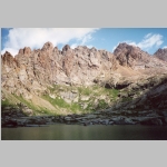 Northeast across South Twin Lake. Needle Ridge, Sunlight Peak, Sunlight Spine