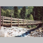 Footbridge over Animas River. Needleton train station for the Durango & Silverton Narrow Gauge Railroad