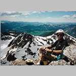 Big Agnes Mtn 16 July 1995, Keith on summit of Big Agnes looking ~W;
