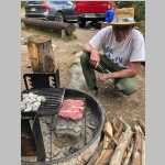 grilling New York Strip steaks (from 307 Meats in Laramie) at our Seedhouse campsite.