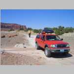Road intersection in the bentonite at bottom of Flint Trail