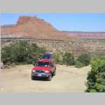 The climb out from Big Water Canyon, Bagpipe Butte in background