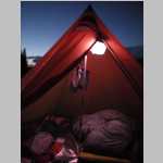 Brian's tent with solar lamp