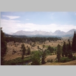 East northeast on Scab Creek Trail (9800 ft). Kagevah Peak (12127 ft), Dragon Head (12205 ft), Pronghorn Peak (12388 ft), Mt Bonneville (12585 ft), Raid Peak (12532 ft).