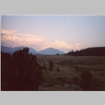 Southeast near Crescent Lake (9750 ft). Ambush Peak (12187 ft, 12173 ft), Mt Geike (12378 ft)