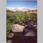 South fork Dream Creek (just below Crescent Lake) looking east. Mt Bonneville (12585 ft), Raid Peak (12532 ft).